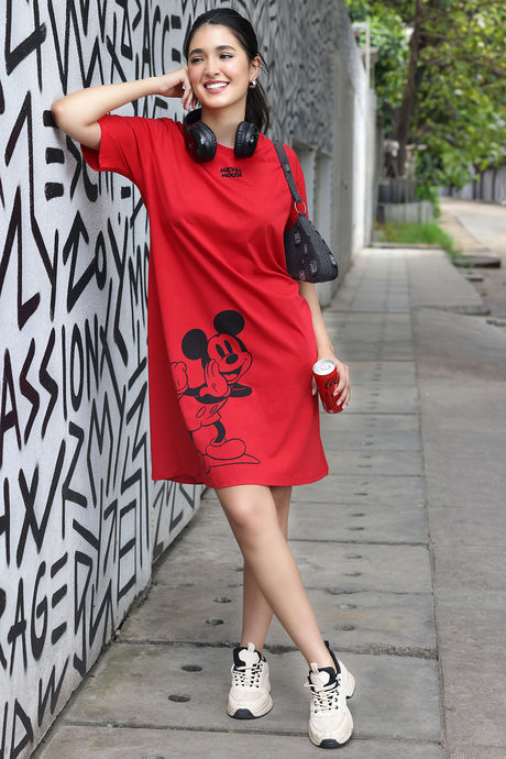 Zivame 2 Mile Fashion Knit Cotton Oversized Knee Length Loungewear Dress - High Risk Red — image 2